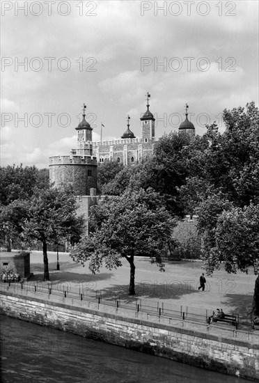 Tower of London from Tower Bridge, London, c1945-c1965