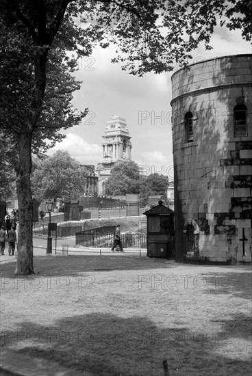 View from Tower Gardens looking towards the Port of London Authority Office, London, c1945-c1965