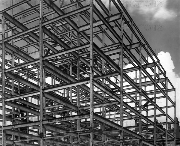 Detail view of constructional steelwork at Oxford Mansions, Bexley, London, c1920-c1935