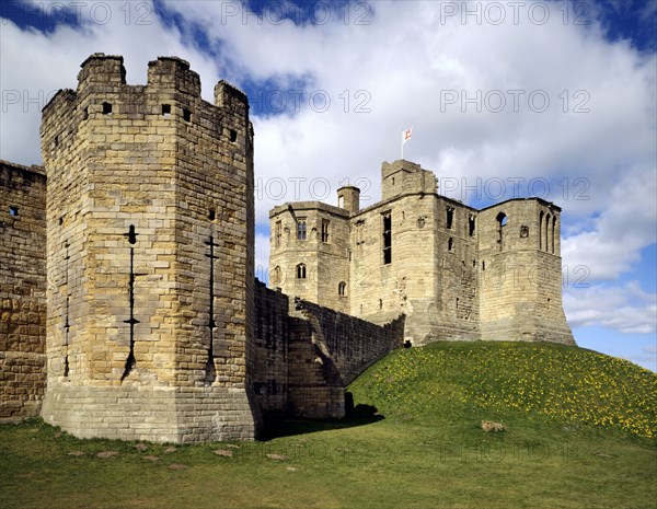 Gray Mare's Tail tower and the keep, Warkworth Castle, Northumberland, 1994