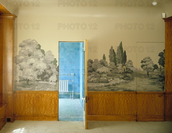 Stephen Courtauld's bedroom and en suite bathroom at Eltham Palace, Greenwich, London, 1999