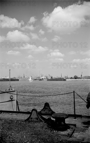 Tilbury basin and docks from the south shore, Essex, c1945-c1965