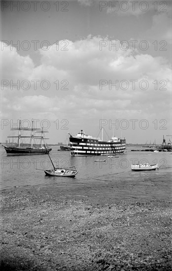 The 'Cutty Sark' and the 'Worcester', Greenhithe, Kent, c1945-c1965