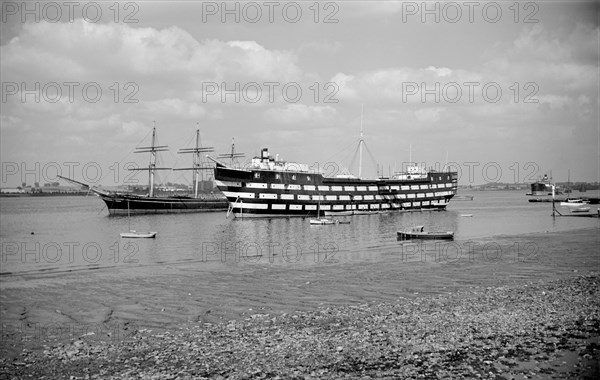 The 'Cutty Sark' and the 'Worcester', Greenhithe, Kent, c1945-c1965