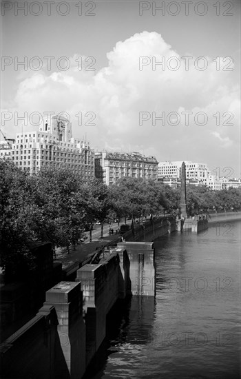 The Victoria Embankment looking towards Cleopatra's Needle, London, c1945-c1965