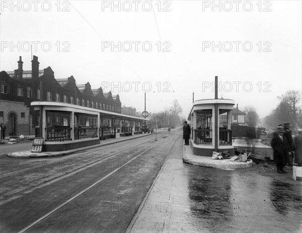 Passenger shelters at Manor House Underground Station, Stoke Newington, London, c1932