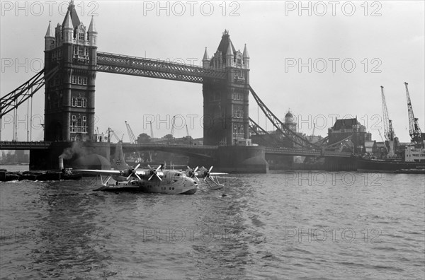 BOAC Short Sunderland flying boat in the Pool of London, c1945-c1965