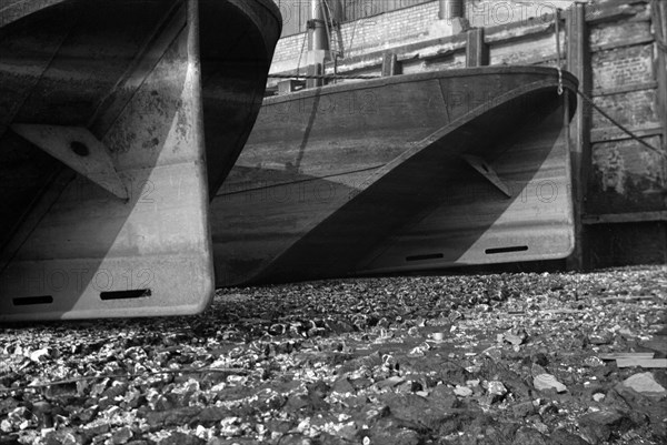 The stern boards of Thames barges, 1937