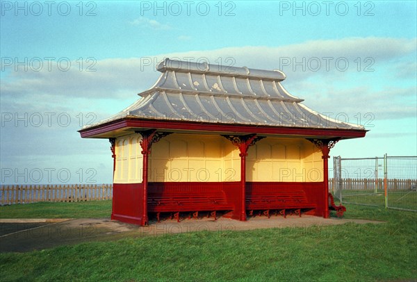 A traditional beach shelter at Blackpool, 1999