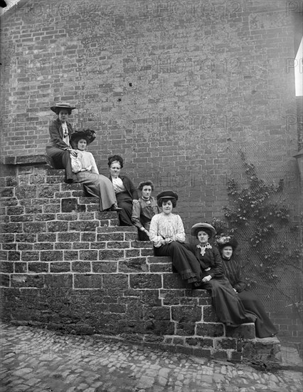 Women on steps, Hellidon, Northamptonshire, c1896-c1920