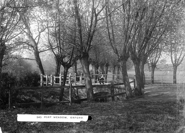 Two schoolgirls crossing the bridge, Port Meadow, Oxford, Oxfordshire, c1860-c1922