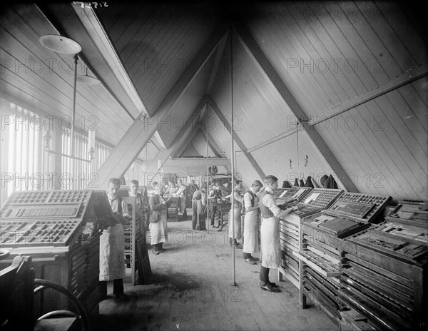 Church Army Press workshop with typesetters at work, Oxford, Oxfordshire, c1860-c1922