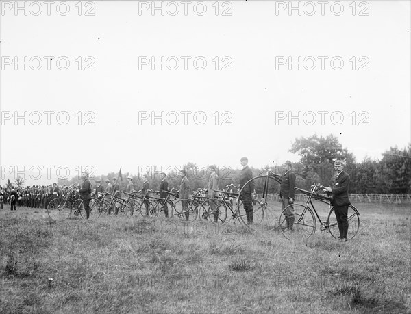 Mobile unit of riflemen, with guns attached to their bicycles, Oxford, Oxfordshire