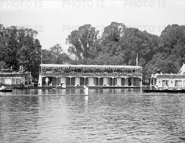 Houseboats on the river during the Henley Regatta, Henley-on-Thames, Oxfordshire, c1860-c1920