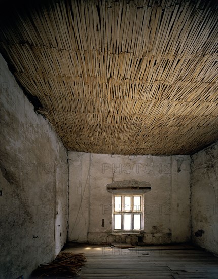 Ceiling repaired with chestnut laths, Acton Court, Bristol, 1989