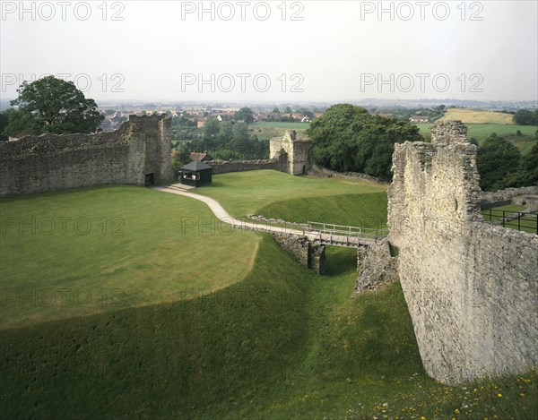 The outer ward and gatehouse, Pickering Castle, North Yorkshire, 1990
