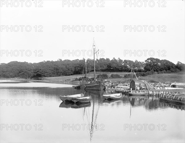 Boats moored on the river Beaulieu, Beaulieu, Hampshire, c1860-c1922