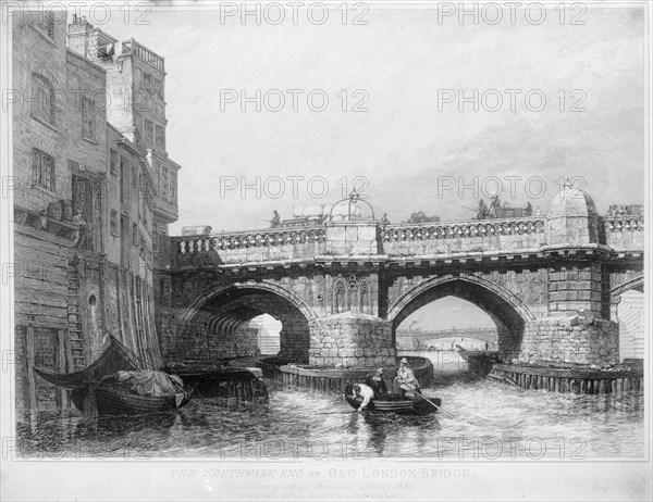 Old London Bridge, Southwark, London, 1831