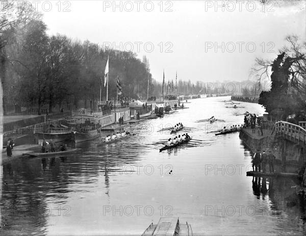 A boat race during Eights Week on the River Thames, Oxfordshire, c1860-c1922