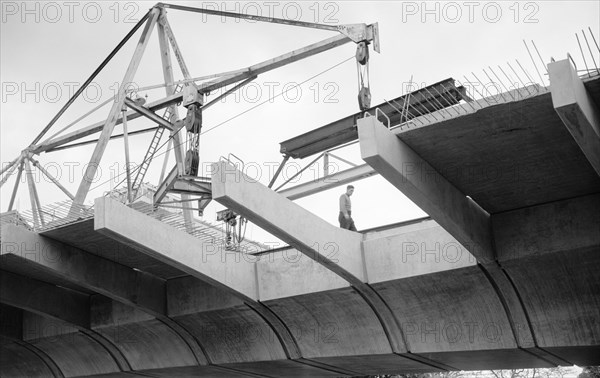 Hammersmith Flyover during construction, Hammersmith, London, 1961