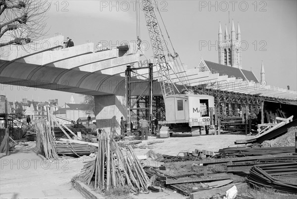 Hammersmith Flyover during construction, Hammersmith, London, 1961