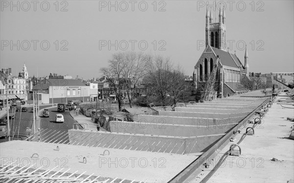 Hammersmith Flyover during construction, Hammersmith, London, 1961