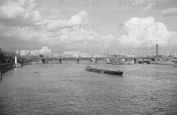 Hungerford Bridge and the River Thames, London, c1945-1965