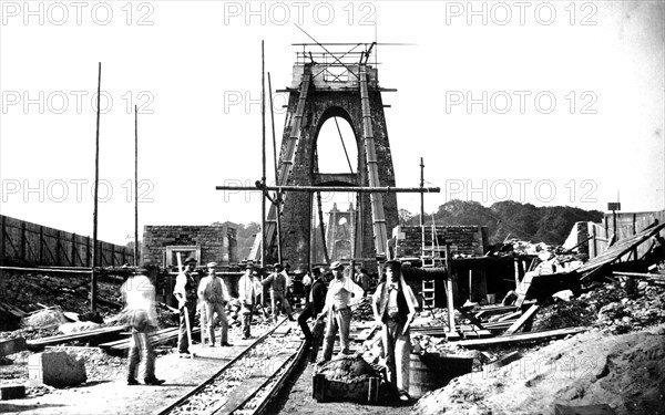 Clifton Suspension Bridge under construction, Bristol, 1864