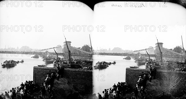 River Thames on University Boat Race day, Hammersmith, London, c1870-1883