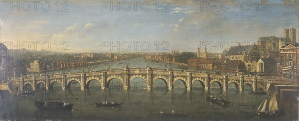 'Westminster Bridge from the River, Looking South', c1750. Artist: Unknown