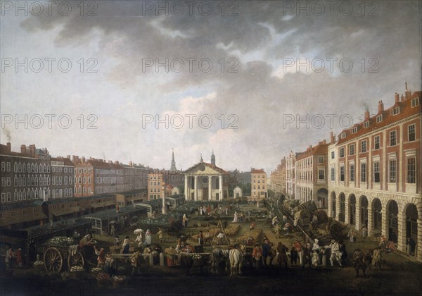 'Covent Garden Piazza and Market', c1775. Artist: John Collet