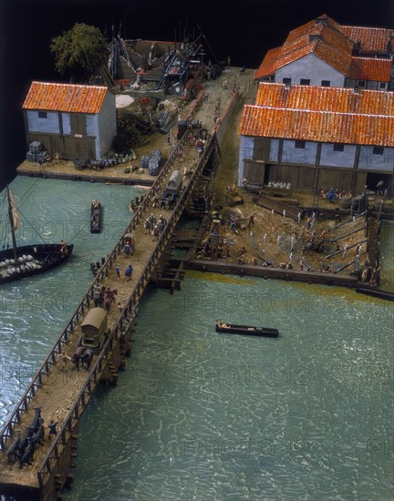 Model of a Roman port on Lower Thames Street, London, c100 AD. Artist: Unknown