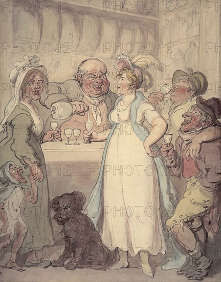 A young attractive woman is introduced to the 'pleasures' of gin drinking, c1810. Artist: Thomas Rowlandson