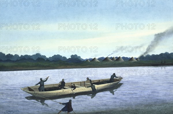 Bronze Age boat on the River Thames. Artist: Frank Gardiner