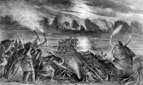 Prehistoric warrior's funeral. Artist: Unknown