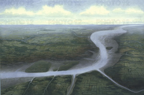 Prehistoric Central London, looking south-west, c30 BC. Artist: Frank Gardiner