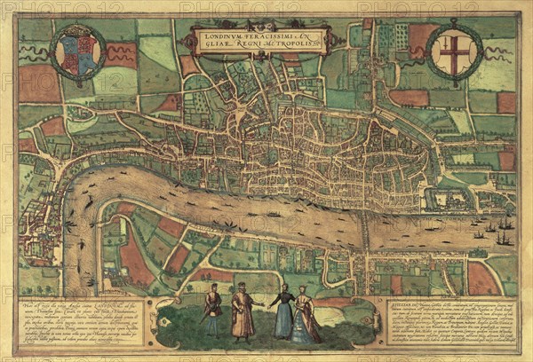 Earliest printed map of London, 1574. Artist: Unknown