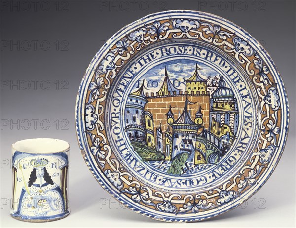 Tin-glazed Delftware plate, 1600. Artist: Unknown