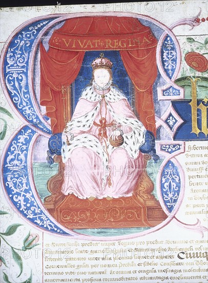 Decorated initial letter from a manuscript, 1559. Artist: Unknown