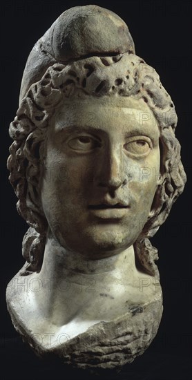 Marble head of Mithras, the Persian god of heavenly light. Artist: Unknown