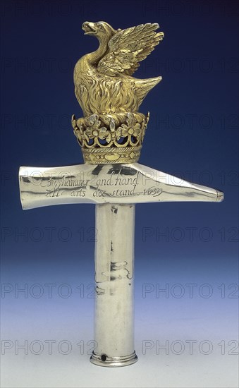 Silver-gilt staff head belonging to the Blacksmiths' Company, 1659. Artist: Unknown