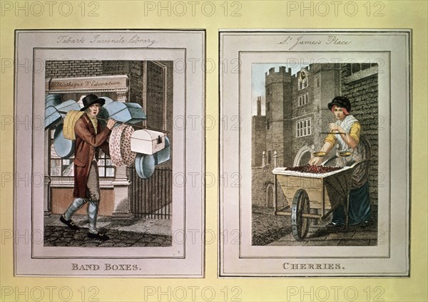 Street sellers selling band boxes and cherries, 1798. Artist: Unknown