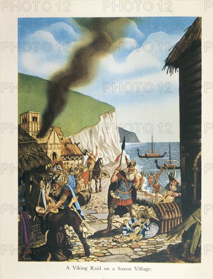 'A Viking Raid on a Saxon Village', 1953. Artist: CW Bacon