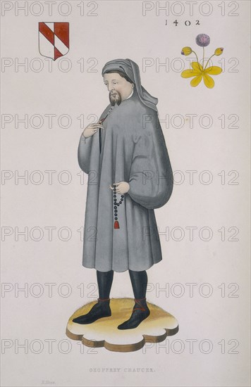 Geoffrey Chaucer, 1402, (1843). Artist: Henry Shaw