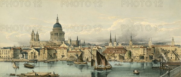 Boats on the River Thames and St Paul's Cathedral, City of London, 1850s. Artist: Maclure