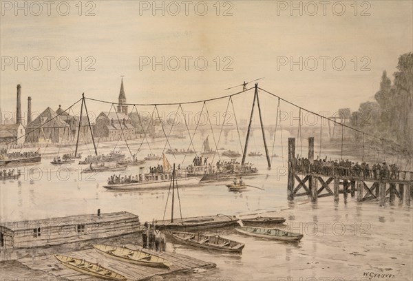 Charles Blondin crossing the Thames on a tightrope, London, before 1897. Artist: Walter Greaves