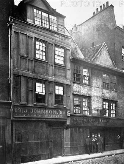 Old houses in Drury Lane, Camden, London. Artist: Unknown