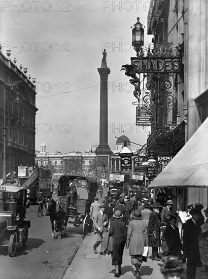 Nelson's Column and the National Gallery seen from Whitehall, London. Artist: Unknown