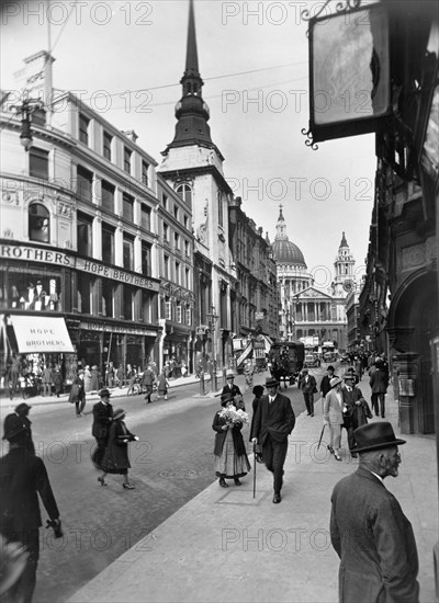 People walking down Ludgate Hill, City of London, (c1910s?). Artist: Unknown