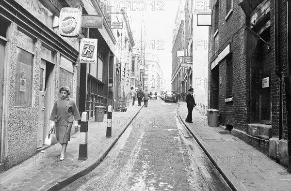 People walking down Botolph Lane, City of London, (c1960s?). Artist: Unknown